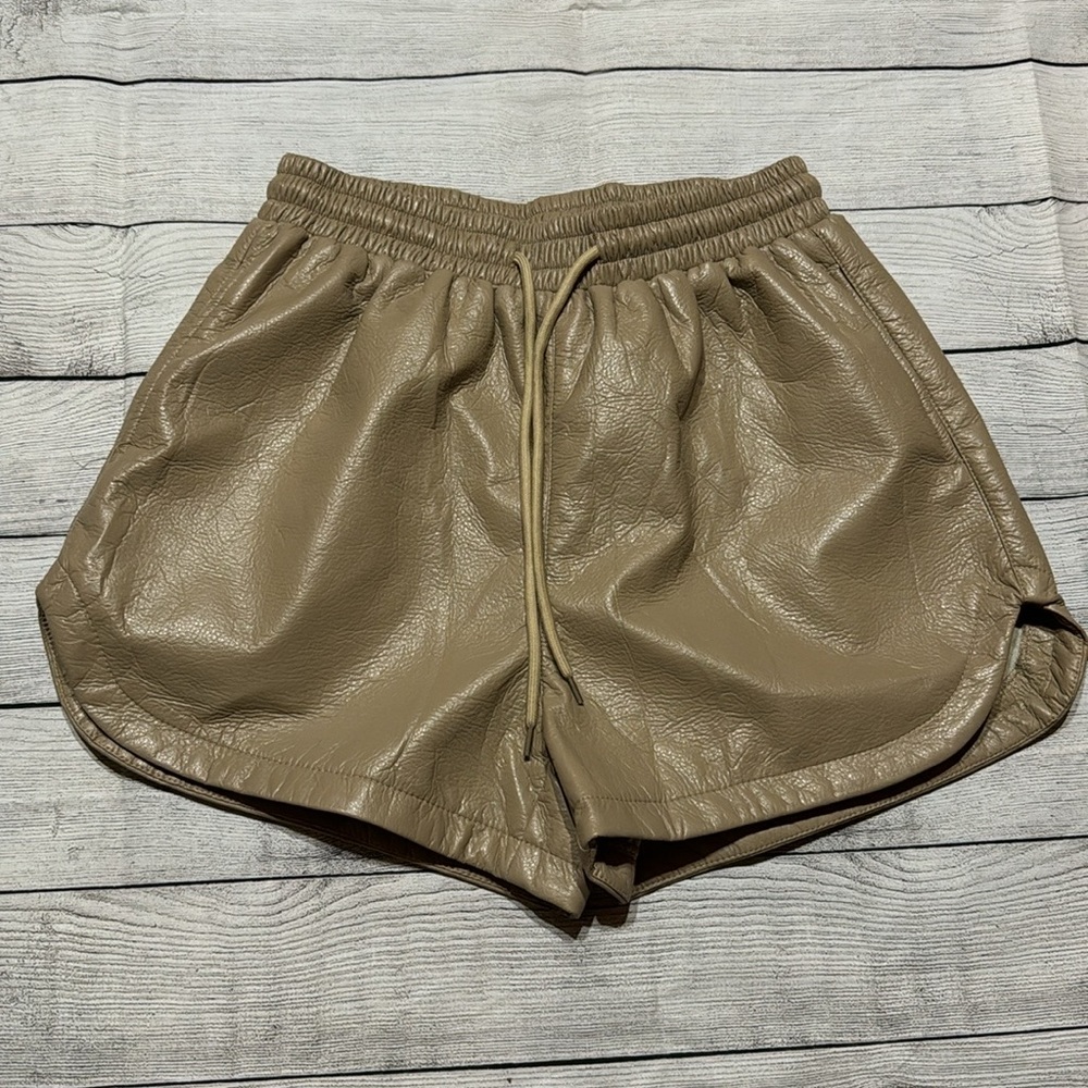 Miss Sparkling Soft Pleather Shorts in Sand size Small